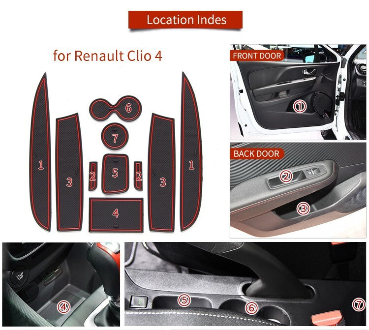 for Renault Clio 4 2013-2018 Anti-Slip Gate Slot Cup Mat Door Groove white