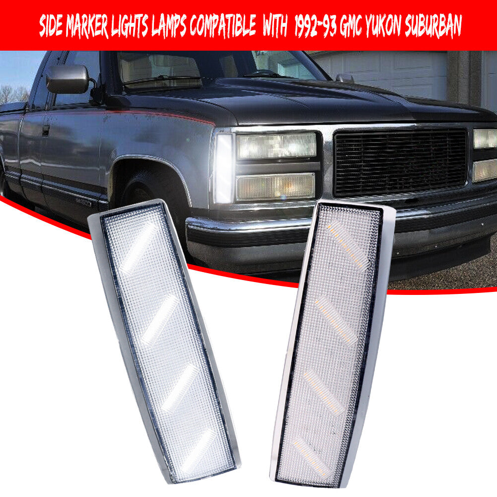 Clear Lens White Front Corner Side Marker Lights for 1992-93 for GMC for Yukon Suburban - v