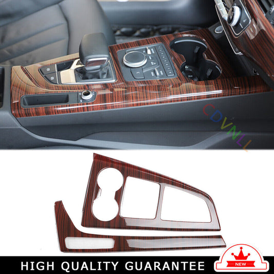 Inner Console Gear Shift Frame Cover Trim 2PCS Fit for Audi A5 17-2019 Red Wood
