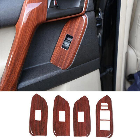 ABS Peach Wood Door Window Switch Lift Frame Trim Cover for Toyota Prado 2010-18