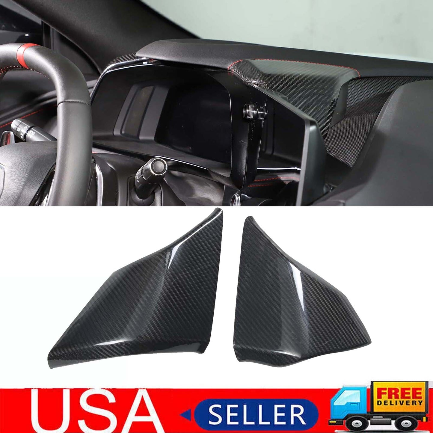 for 2020 - 2023 for Corvette C8 Coupe Carbon Fiber ABS Waterfall Upper Speaker Grille Cover- v