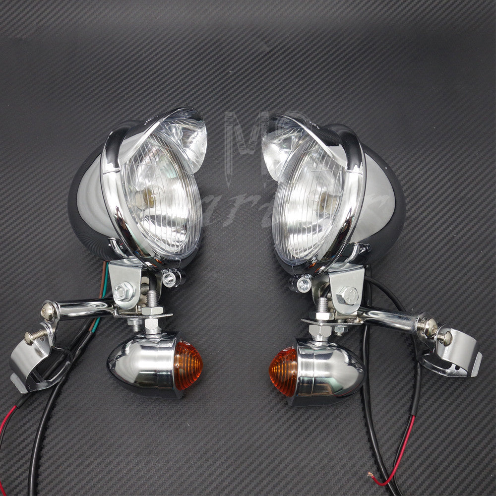 Motorcycle Chrome Turn Signal Driving Fog lights Bar For Touring Chopper Custom Q