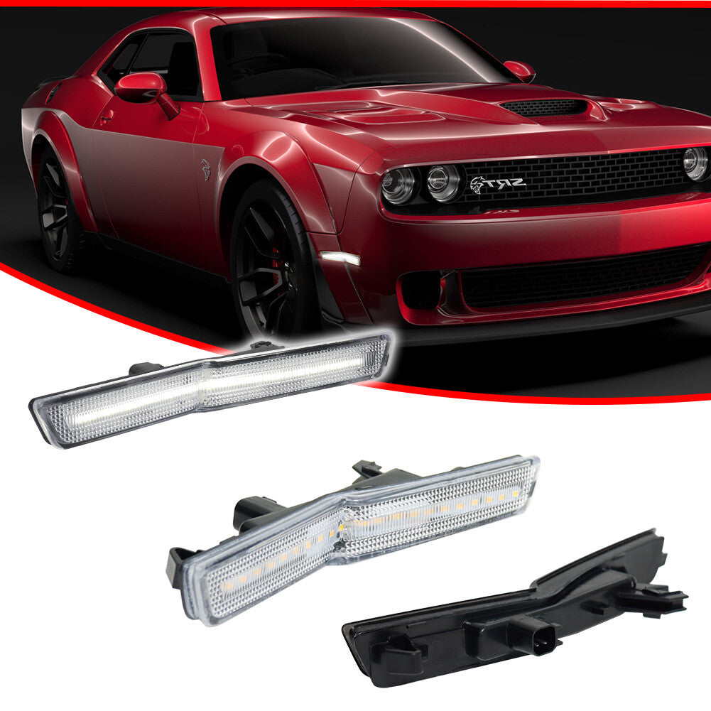 Clear White Front Fender Side Marker Lights for 18+ for Dodge for Challenger Widebody RT- v