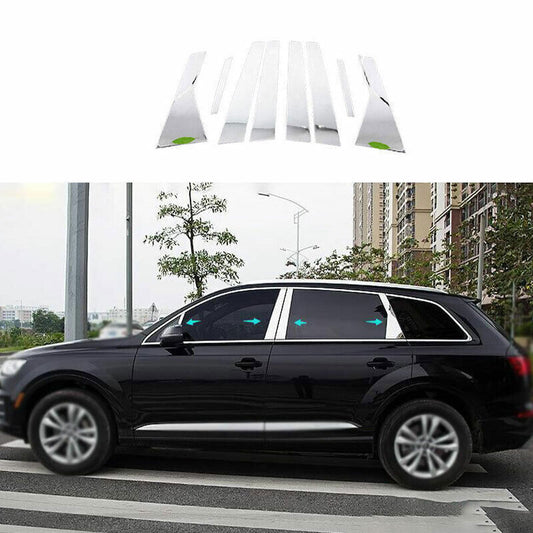 for Audi Q7 2016-19 Silver Steel Exterior Window BC-Pillar Post Decoration Trim