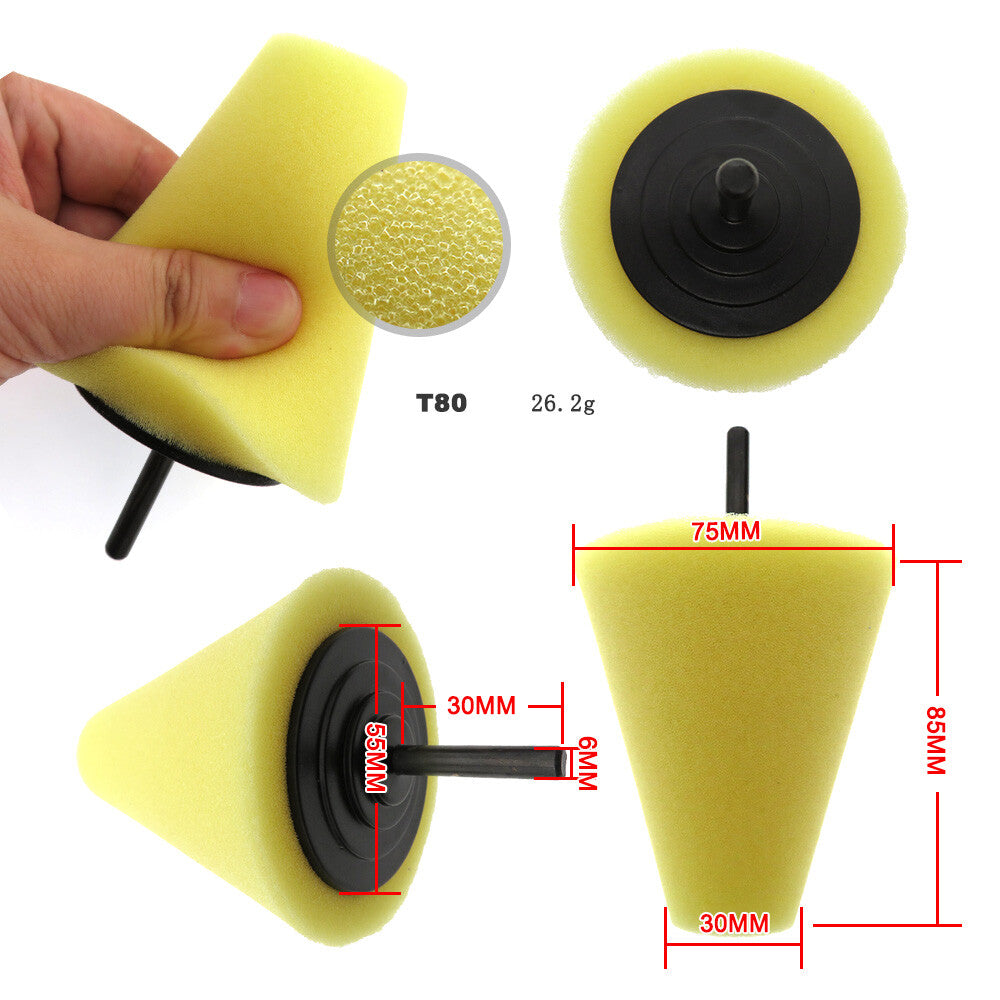 10-piece car polishing machine kit with conical polishing wheels, balls, sponge polishing pads