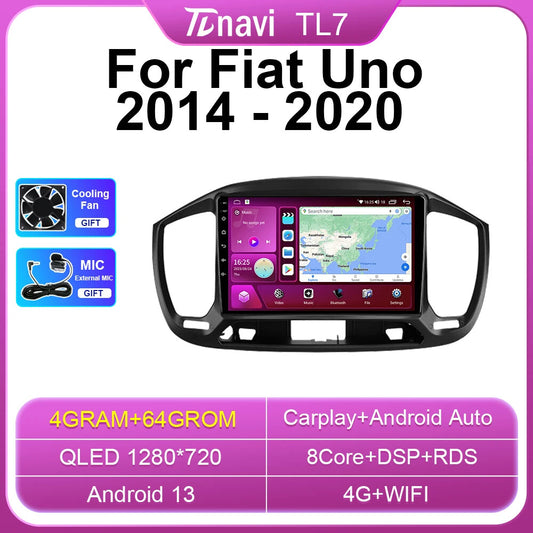 for Fiat Uno 2014-2020 Car Radio Carplay Stereo Android Auto GPS Player Screen