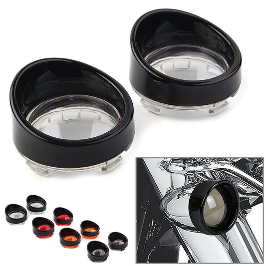 for Harley Davidson Softail Turn Signal Light Lens Cover Black Bezels Visor Fit Q