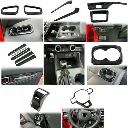 16P Black Carbon Fiber Interior Kit Trim Accessories for Honda for Civic 2022-2023