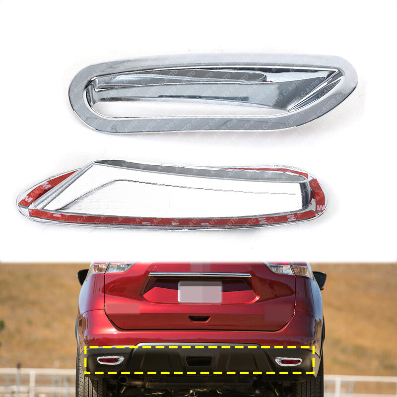 Pair Chrome Silver Rear Fog Lamp Cover For Rogue X-Trail (T32) 2014 2015 v