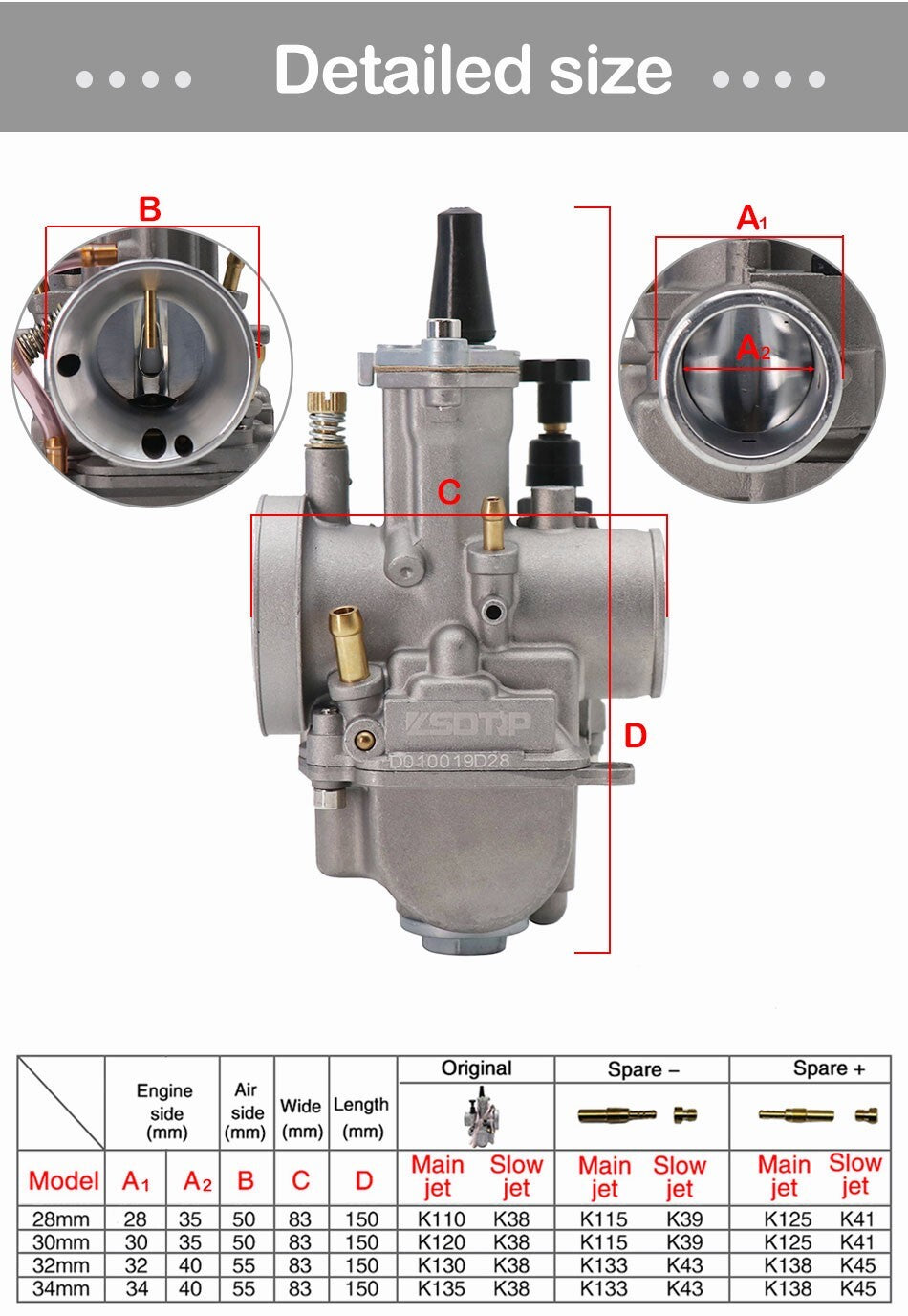 Universal Motorcycle 34mm 250cc 350cc Carburetor Racing Parts Replacement Carbohydrate Q