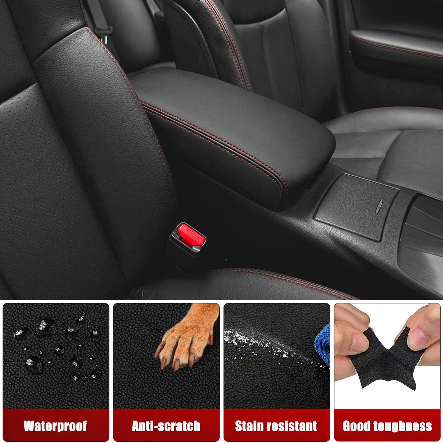 Fit 2009-2014 for Nissan Maxima Center Console Lid Armrest Black Cover Trim Red Line Q