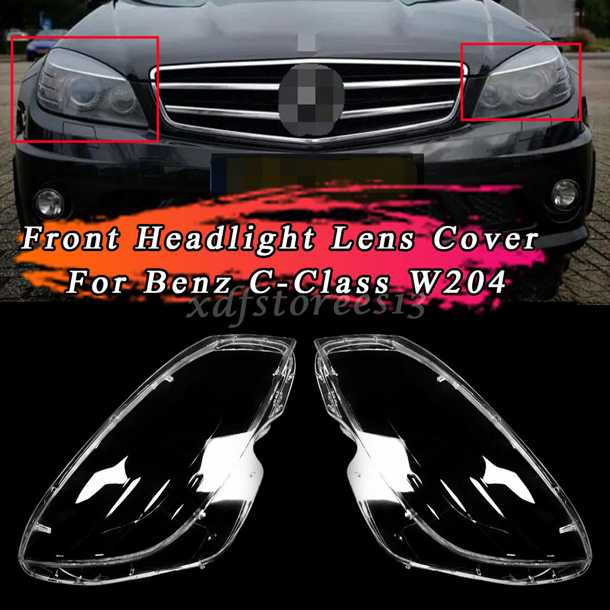for Mercedes for Benz C W204 2008-2010 LEFT+RIGHT Headlight Lens Cover Replacement