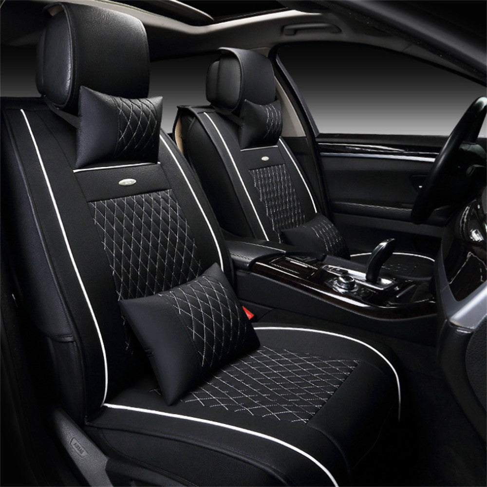 Black+White PU Leather Car 5- for Seat Covers Front  Rear Cushion Full Set Protector Q