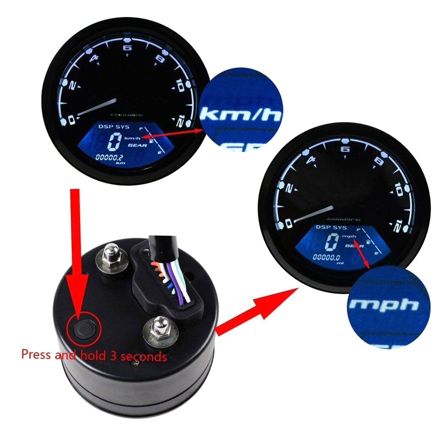 12000RPM 6 Gear Universal Motorcycle LCD Digital 199km/h Speedometer U5K1 Q