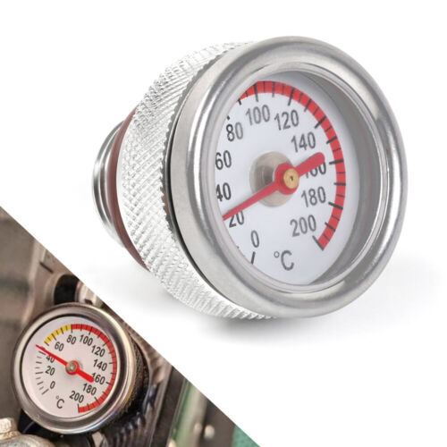 M20x1.5 Oil Temp Temperature Gauge Filler Cap For Motorcycle 0-200Celsius Silver Q