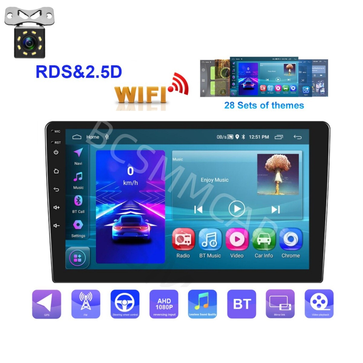 Double 2DIN 10in Android 13 For Apple Carplay Touch Screen Car GPS Stereo Radio