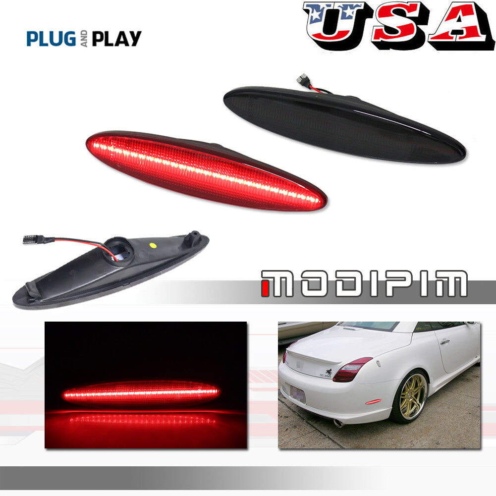 For 2002 - 2010 for Lexus SC430 Smoke Lens Red LED Rear Side Marker Parking Lights Pair - v