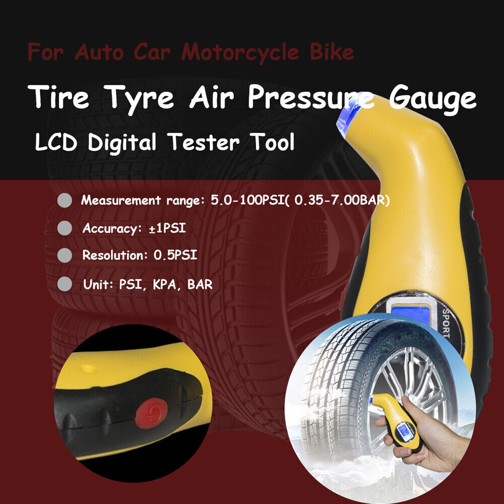 Digital Tire Air Pressure Gauge Meter Tester Bike Car Auto Truck LCD Display