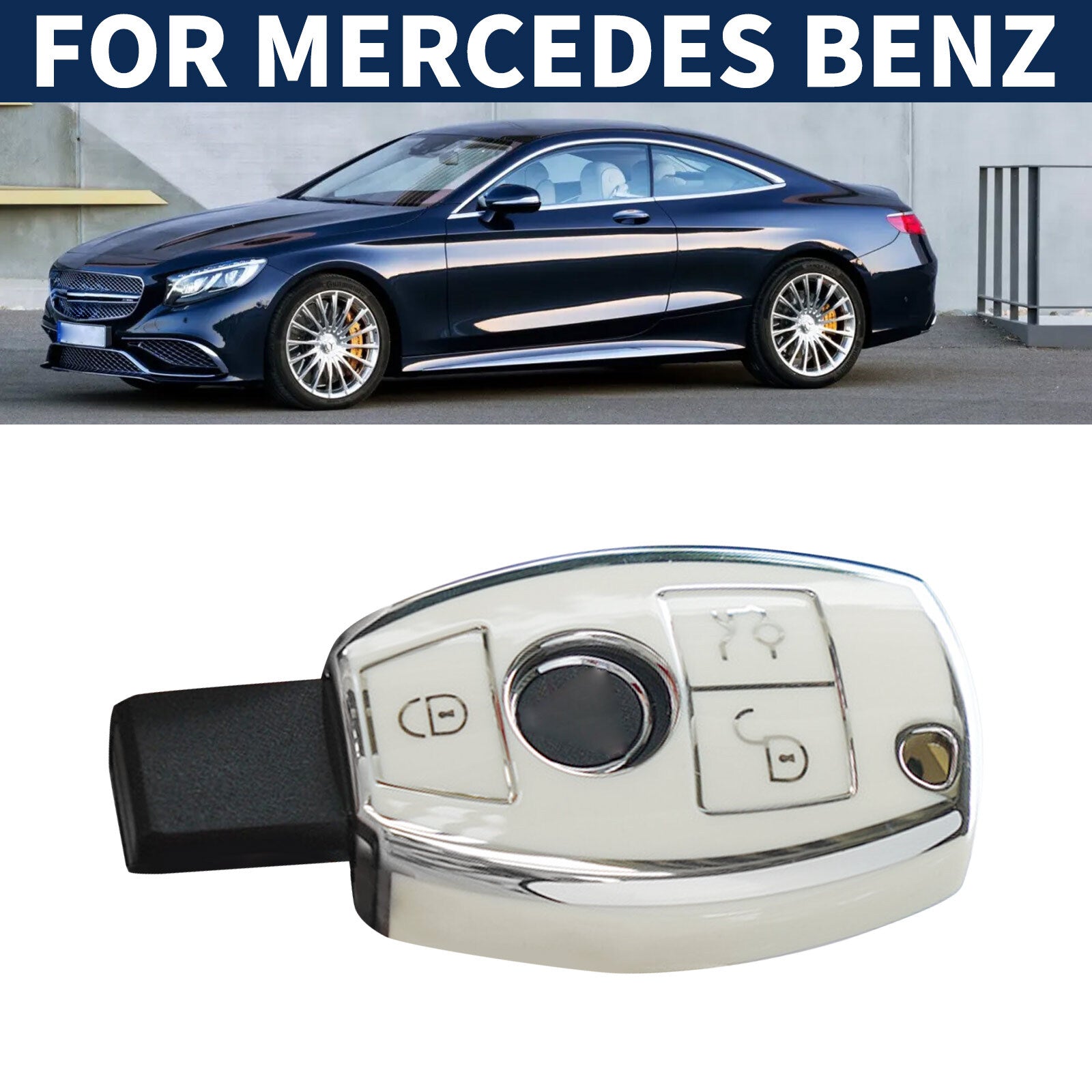 TPU key case Fob protective cover holder, white and silver, suitable for Mercedes-Benz accessories. Q