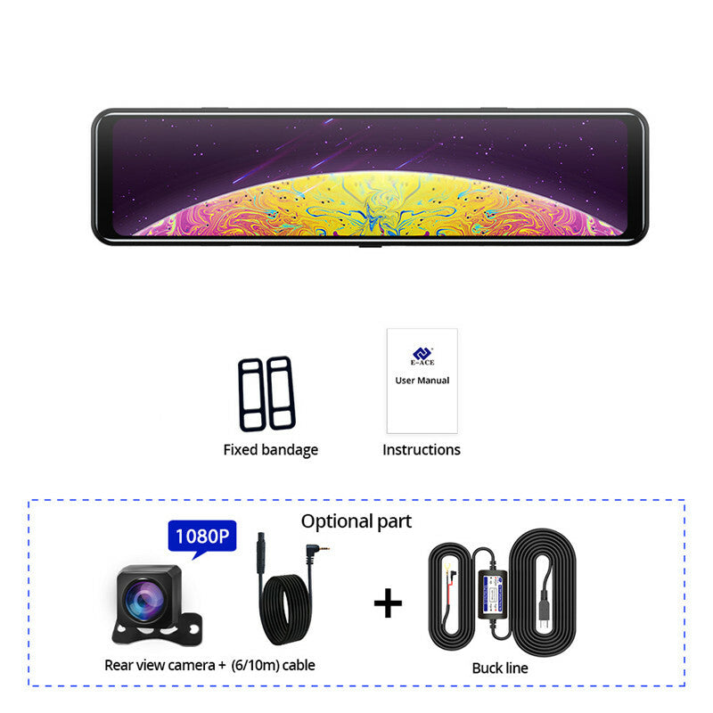 Touch Car DVR 2K Mirror Dash Cam Auto Recorder Dual Lens Waterproof Rear Camera