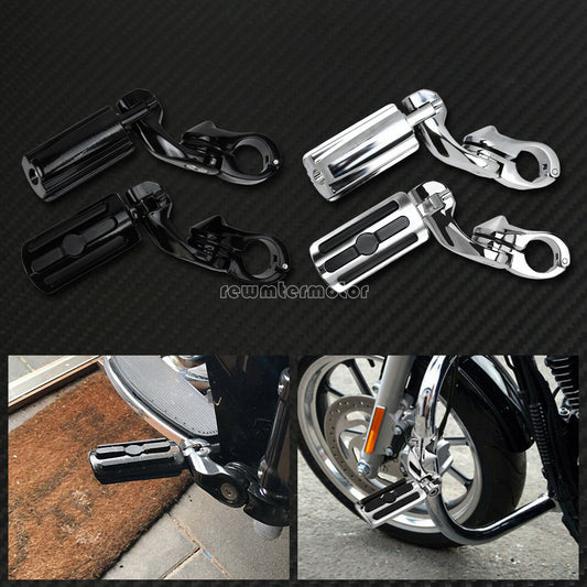 1 to 1 1/4 Black Chrome Highway Foot Pegs Footrest Engine Guard Clamp Mount