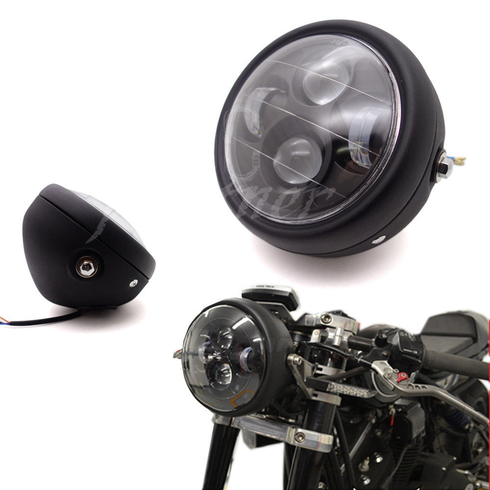 Motorcycle 6.5 Matte Black Metal LED Headlight For GN125 Cafe Racer Bobber Q