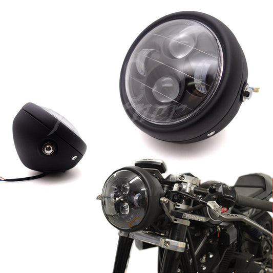 Motorcycle 6.5 Matte Black Metal LED Headlight For GN125 Cafe Racer Bobber Q