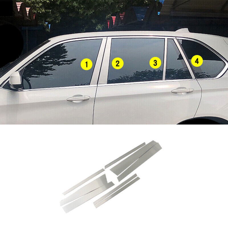 for BMW X5 F15 2014-2018 Silver Steel Window BC Pillar Post Strip Cover Trim 8P