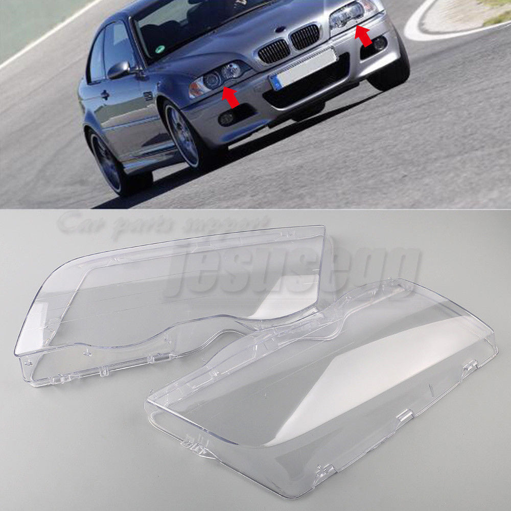 Pair Headlight Lenses Shell Cover for BMW E46 3-Series 4DR 99-01 Wagon Sedan