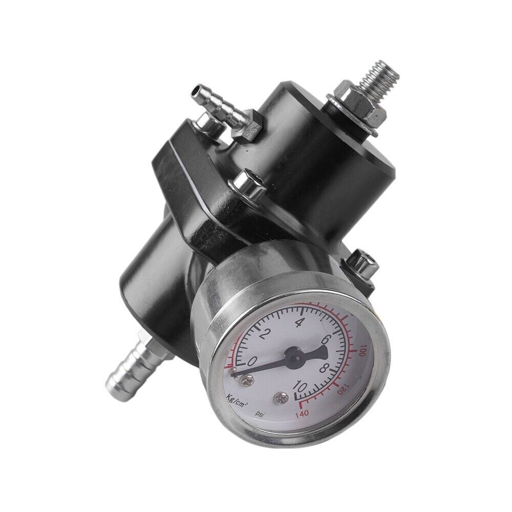 Black Aluminum Adjustable 1-140 PSI Fuel Pressure Regulator w/ Oil Gauge Fitting Q
