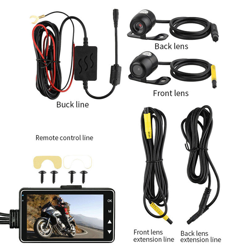 3In Motorcycle DVR Dash Cam Front Rear Dual Camera Recording Driving Recorder