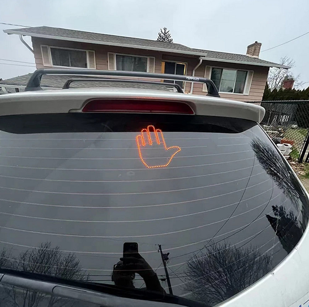 Car Middle Finger Gesture Light Rear Window LED Warning Brake Lights W/Remote
