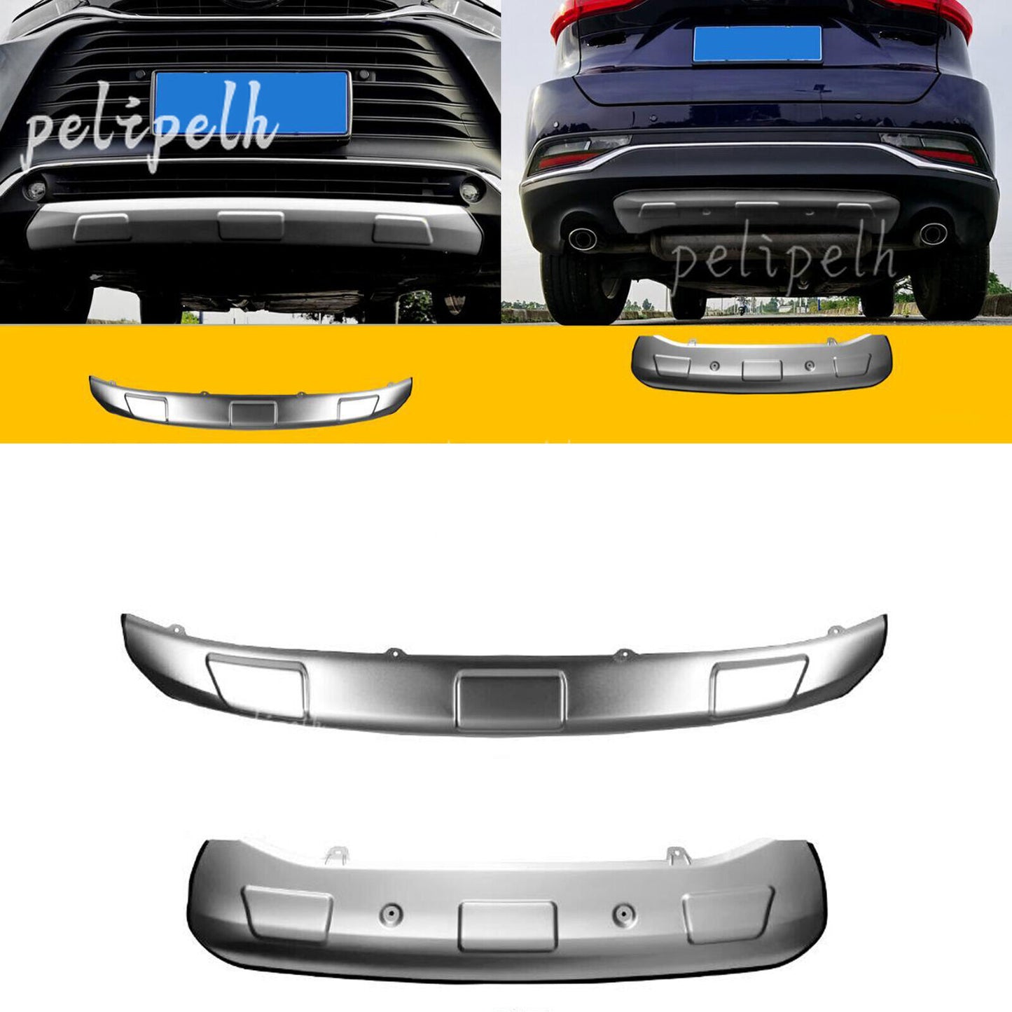 2x SILVER CAR FRONTREAR SKID PLATE FITS for TOYOTA HARRIER VENZA XU80 2020-2023