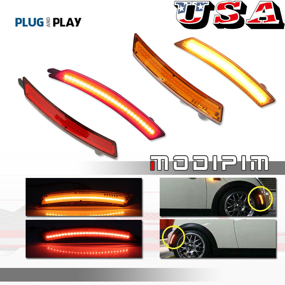 The front and rear amber/red full LED side marker light set is suitable for the 2007-13/14 for Mini Cooper - v