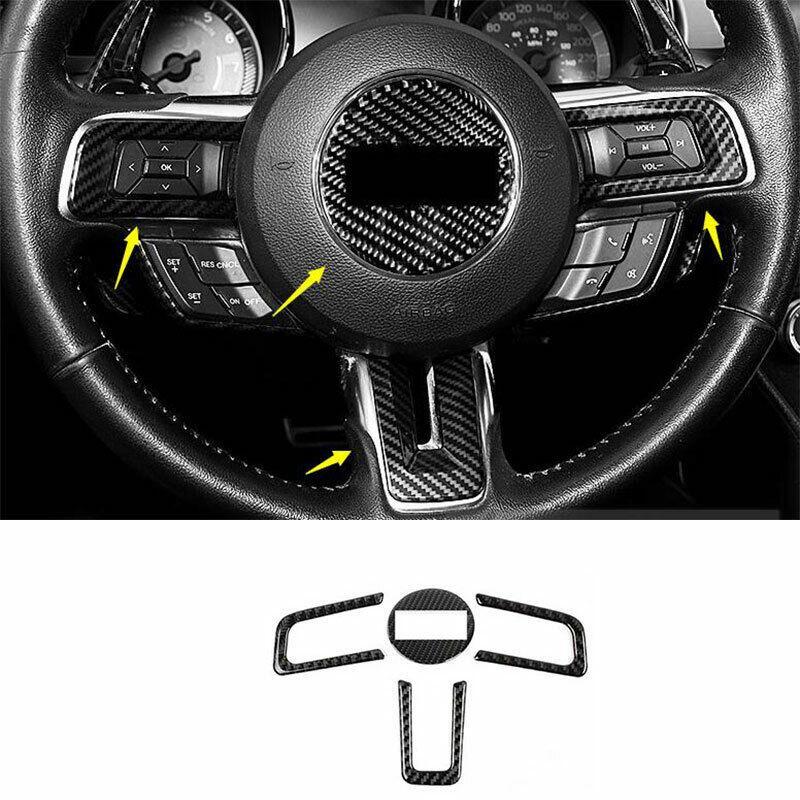 Fit for Ford for Mustang 2015-2022 Carbon Fiber Steering Wheel Decor Cover Trim 4PCS
