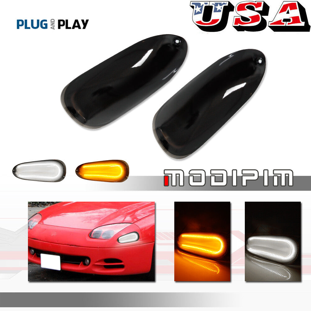 Pack DRL Turn Signal LED Light Replacement for 1994-1998 for 3000GT Black - v