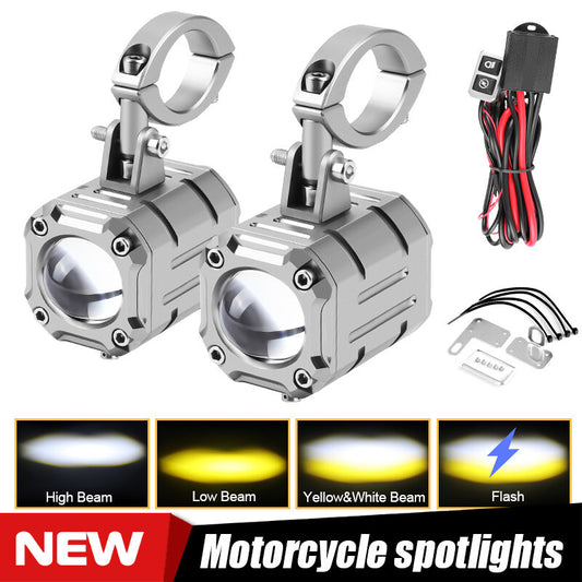2x LED Motorcycle Driving Fog Spot Light Auxiliary Lamp White+Amber For ATV UTV