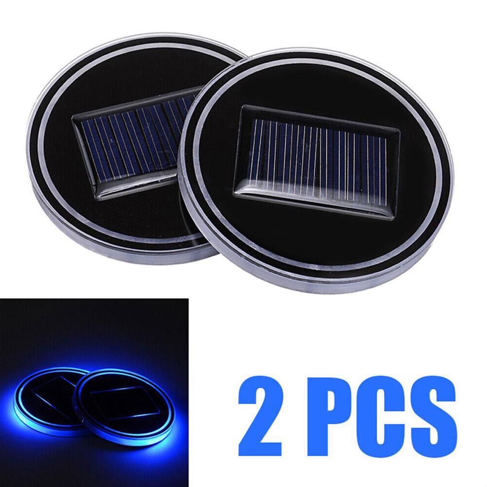 2pcs LED Solar Cup Pad Car Light Cover Interior Decoration Car Light Accessories