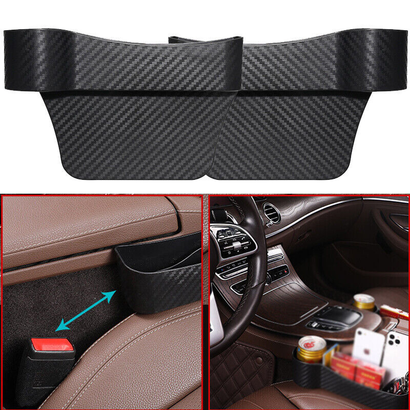 2-Piece Car Driver's for Seat Side Storage Box Capture Storage Bag Bracket Carbon Fiber - n