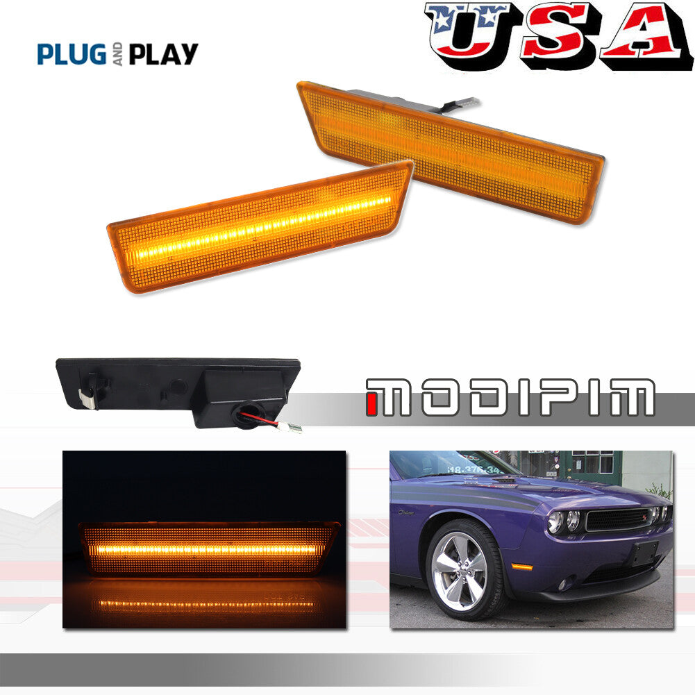 OE Style Amber Lens Front Side Marker LED Lights for 08-14 for Dodge for Challenger - v
