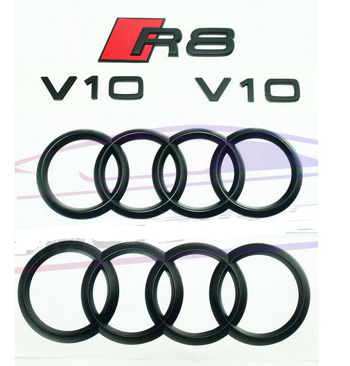for Audi R8 badge ring, hooded boot, trunk side V10 badge, matte black, 2008 - 2015