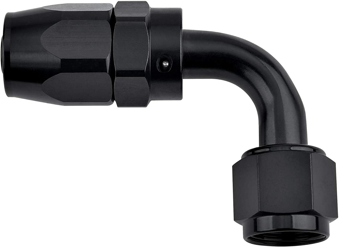 AN6 6AN 90-degree rotating hose end adapter for braided fuel lines (aluminum)
