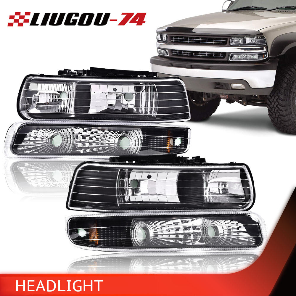 Fits 99-02 for Silverado Amber Corner Headlight Anti-collision Light Black Housing - v