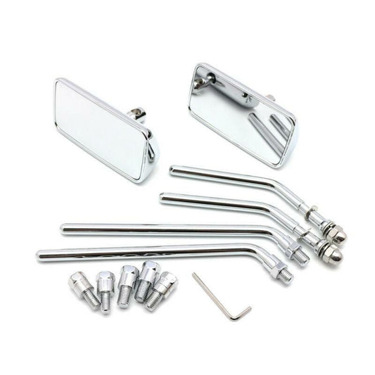 Motorcycle universal rectangular chrome rearview mirror, customizable coffee racing mirror - n