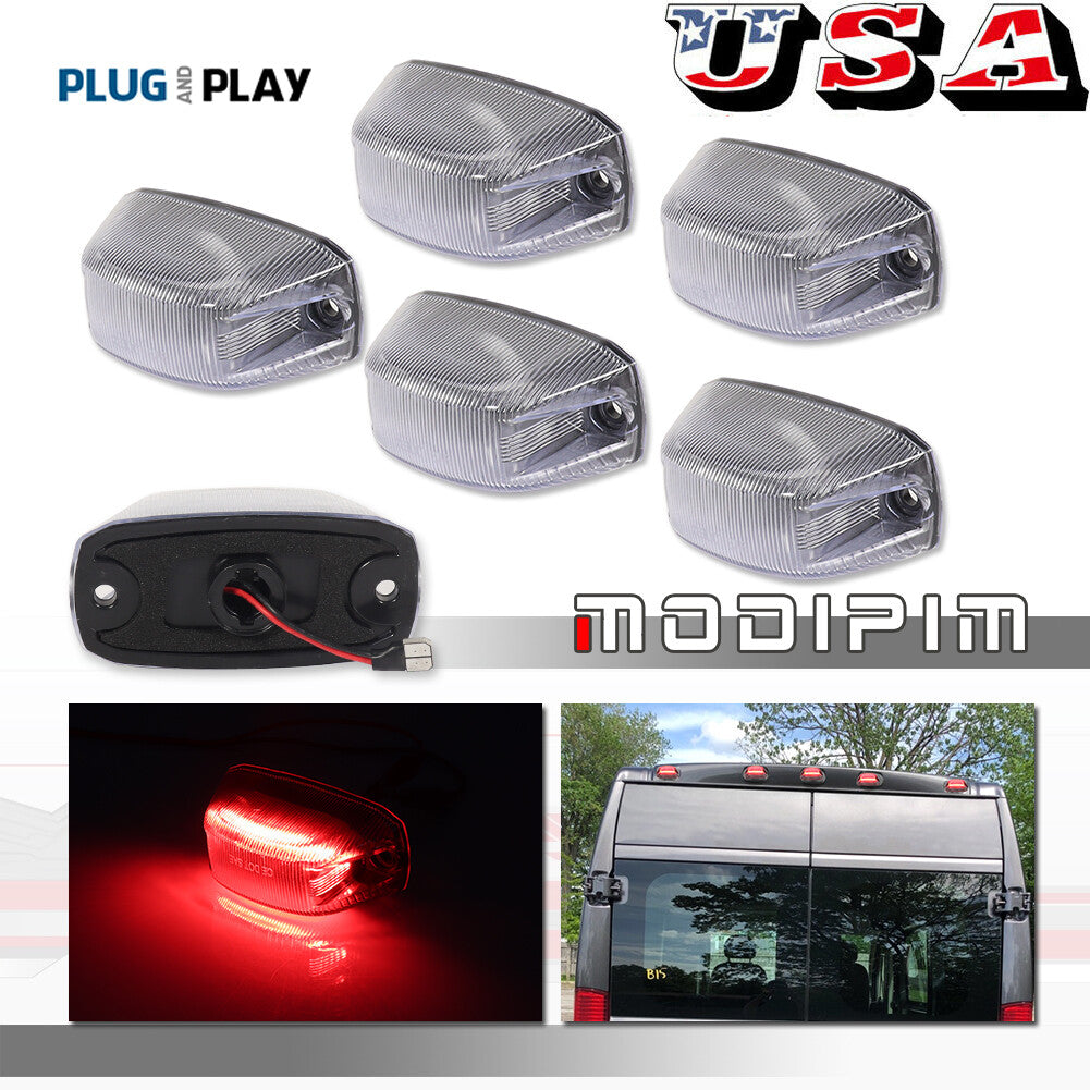 5 Pieces Rear Roof Cab Clear Clearance Light Red LED For 14-23 for Ram ProMaster 68169776AD- v