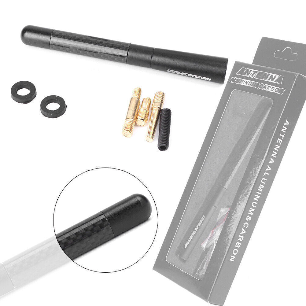 for Mazda 2 3 6 Black 4.7 inch Short Carbon Fiber Car Antenna Mazdaspeed logo
