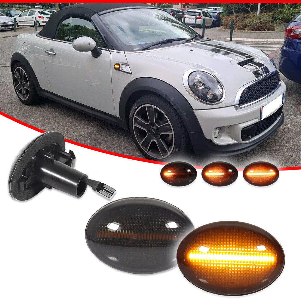 Sequential LED Side Marker Lights for Mini Cooper S R55 R56 R57 R58 R59 Smoke Lens - v