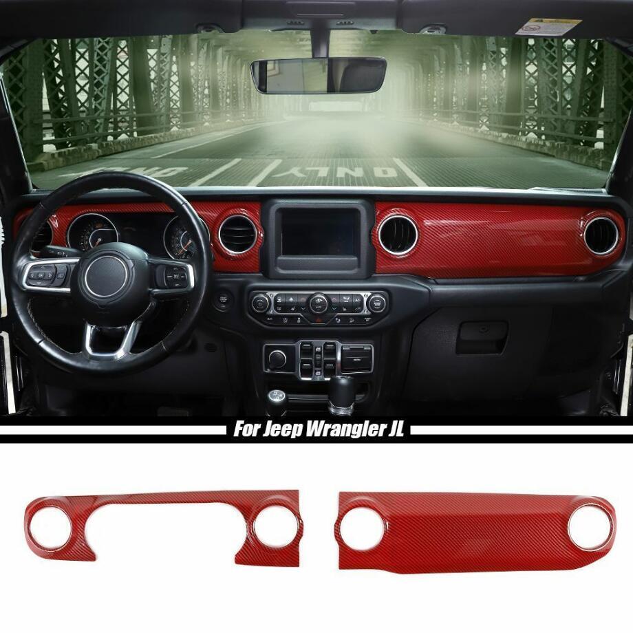 For 18-23 for Jeep for Wrangler JL Red Carbon Fiber Inner Center Console Dash Cover Trim v