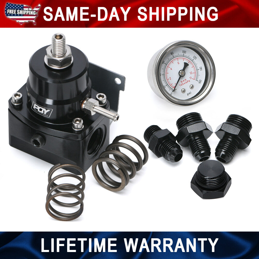 Adjustable Fuel Pressure Regulator Kit 3-20 20-45 45-70psi Gauge -6AN Black