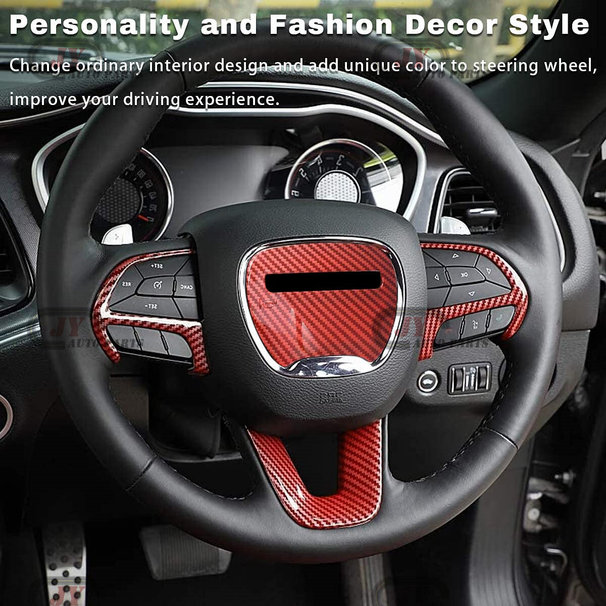 4-Piece for Dodge for Challenger Charger Carbon Fiber Steering Wheel Molded Cover Trim - n